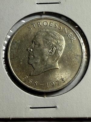 PARAGUAY 1973 UNCIRCULATED LIGHTLY TONED 300 GUARANIES SILVER COIN AS PICTURED.