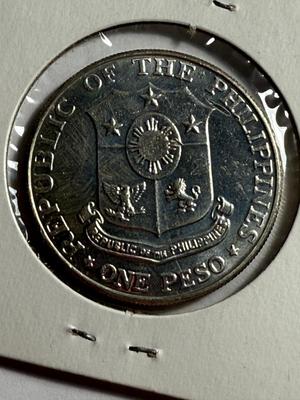 Philippines 1967 BU Condition One Peso 25th Anniversary of Bataan Day .800 Silver Coin as Pictured.