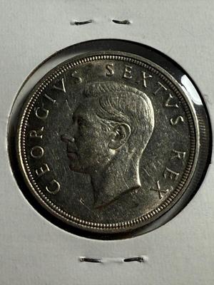SOUTH AFRICA 1948 AU CONDITION SILVER 5 SHILLING COIN AS PICTURED.