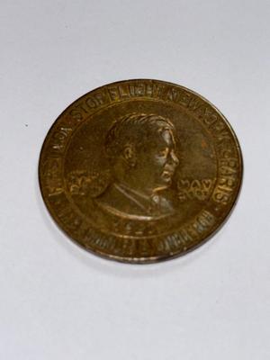1927 Lucky Lindbergh The Spirit of St. Louis Token, Gilded Bronze 32mm as Pictured.