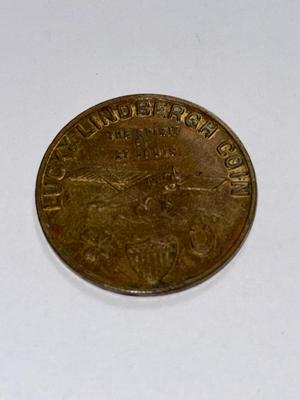 1927 Lucky Lindbergh The Spirit of St. Louis Token, Gilded Bronze 32mm as Pictured.