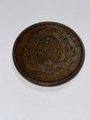1837 PROVINCE DU BAS CANADA QUEBEC BANK ONE PENNY TOKEN AS PICTURED.