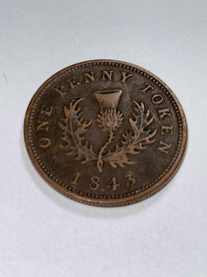 Canada 1843 NOVA SCOTIA 1-Penny Token in Circulated Condition as Pictured.