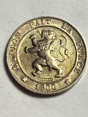 Belgium (French Version) 1900 AU/Uncirculated Condition DDO Re-punched Date 5 Centimes Coin as Pictured.