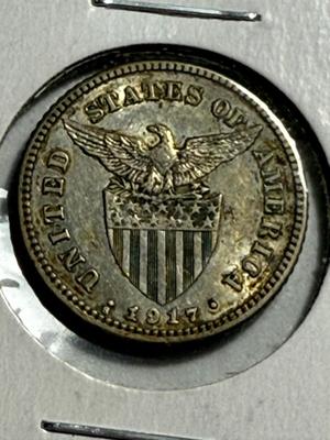 Philippines 1917-S EF Condition Twenty Centavos Silver Coin as Pictured.