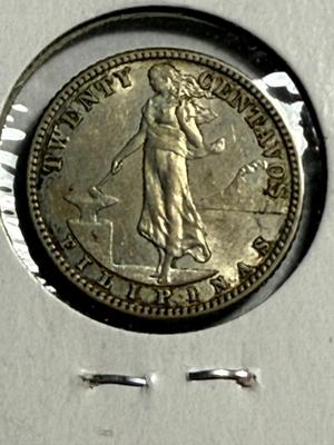 Philippines 1917-S EF Condition Twenty Centavos Silver Coin as Pictured.