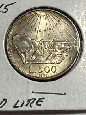 ITALY 1965-R AU+ CONDITION LIGHTLY TONED SILVER DANTE ALIGHIERI 500-LIRA COIN AS PICTURED.