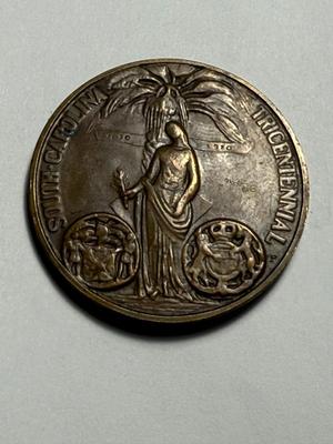Vintage 1970 South Carolina SC Bronze/Copper Coin Medallion Tricentennial Approx. 1 -1/2" Diameter.