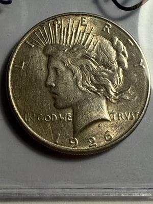 1926-S CIRCULATED CONDITION PEACE SILVER DOLLAR COIN #17 AS PICTURED.