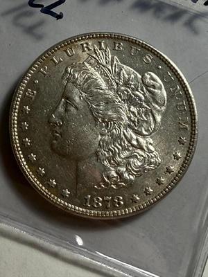 1878-P 7/8 TF WEAK AU CONDITION/CLEANED MORGAN SILVER DOLLAR AS PICTURED COIN #11.