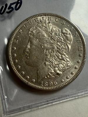 1896-P AU50 QUALITY MORGAN SILVER DOLLAR AS PICTURED COIN #10.