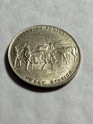 Oregon Trail Pony Express Diamond Jubilee Token 1860-1935, Changing Ponies Relay as Pictured.