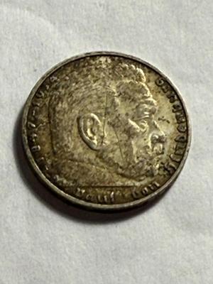 GERMANY 1937 CIRCULATED CONDITION SCRATCHED HEAD 2 MARK SILVER COIN AS PICTURED.
