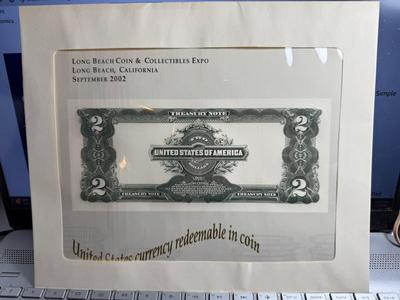 2002 LONG BEACH. CA. COIN & COLLECTIBLE EXPO. $2 SOUVENIR SHOW CURRENCY CARD IN ORIGINAL ENVELOPE AS PICTURED.