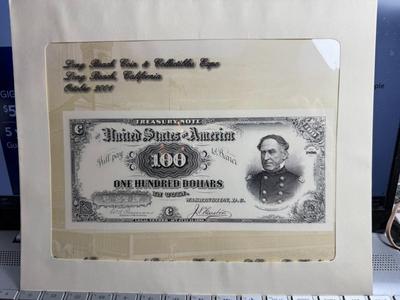 2001 LONG BEACH, CA. COIN & COLLECTIBLE EXPO $100 SOUVENIR SHOW CURRENCY CARD IN ORIGINAL ENVELOPE AS PICTURED.