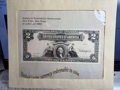 2002 ANA NEW YORK $2 SOUVENIR SHOW CURRENCY CARD IN ORIGINAL ENVELOPE AS PICTURED.