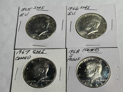 1965, 1966, 1967, 1968-S, 1969-S, 1970-S, & 1970-D ALL 40% SILVER KENNEDY HALF DOLLAR RUN AS PICTURED.