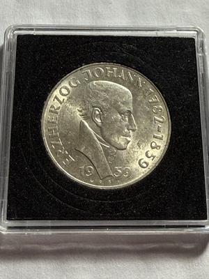 AUSTRIA 1959 UNCIRCULATED 25 SCHILLING SILVER COIN AS PICTURED.