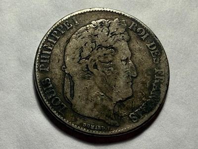 FRANCE 1838 Louis Philippe I French Silver 5 Francs Coin (.900 Silver ASW), Scratched Reverse as Pictured.