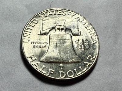 1954-P AU58/UNCIRCULATED CONDITION SILVER FRANKLIN HALF DOLLAR AS PICTURED.