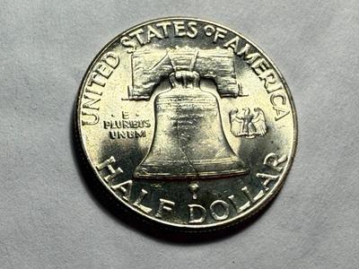 1948-P MS60/UNCIRCULATED CONDITION SILVER FRANKLIN HALF DOLLAR AS PICTURED.