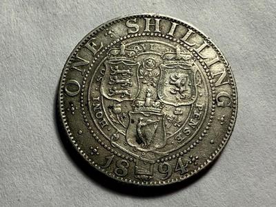 1894 Great Britain United Kingdom QUEEN VICTORIA Shilling Silver Coin VF Condition/Cleaned as Pictured.