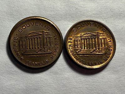 2-Vintage Souvenir Benjamin Franklin Memorial Tokens Commemorating 1706-1790 in AU/Uncirculated Condition as Pictured.
