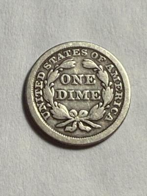 1849 VG+/FINE CONDITION LIBERTY SEATED DIME SILVER TYPE COIN AS PICTURED.