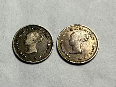2-GREAT BRITAIN 1838 CIRCULATED 2 PENCE SILVER COINS AS PICTURED.