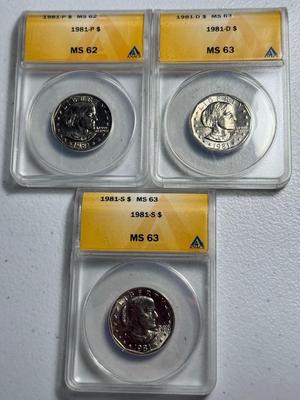 3-ASSORTED ANACS CERTIFIED COIN LOTS AS PICTURED.