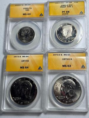 4-ASSORTED ANACS CERTIFIED COIN LOTS AS PICTURED.