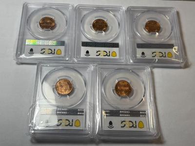 (5) PCGS CERTIFIED 1959-D MS65 RED CHOICE CONDITION LINCOLN CENT LOT AS PICTURED.