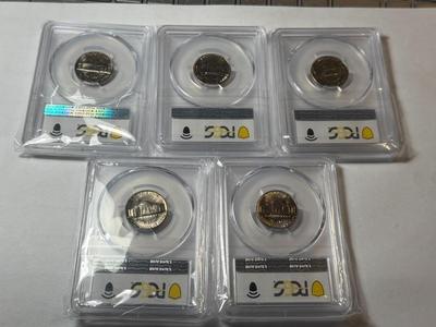 (5) PCGS CERTIFIED 1970-D MS65 CHOICE CONDITION JEFFERSON NICKEL LOT AS PICTURED.