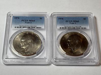 (2) PCGS CERTIFIED 1976-P TYPE-2 MS65 CHOICE CONDITION EISENHOWER DOLLAR LOT AS PICTURED.