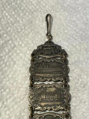 ANTIQUE 1607/1907 JAMESTOWN Ter-Centennial Exposition Silver Watch Fob in Good Preowned Condition.