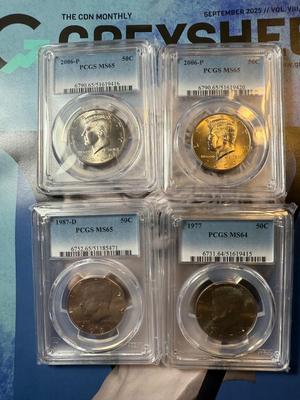 (4) PCGS CERTIFIED 2-2006-P MS65, 1-1977-P MS64, & 1-1987-D MS65 COINS AS PICTURED.
