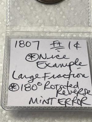 DRAPED BUST 1807 LARGE FRACTION LG 1c ROTATED REVERSE 180 DEGREES IN FINE/VF CONDITION AS PICTURED.