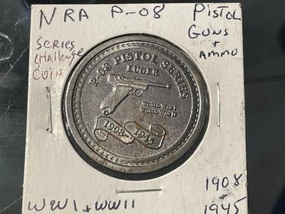 RARE NRA P-08 PISTOL SERIES LUGER COMMEMORATIVE MEDALLION COIN/MEDAL IKE DOLLAR SIZED IN VG PREOWNED CONDITION.