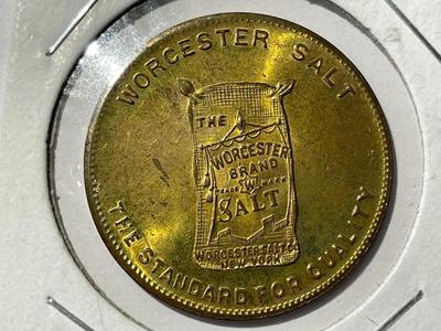 Worcester Salt~1920s Membership Don't Worry Club Swastika Advertising Token/Coin in Uncirculated Condition.