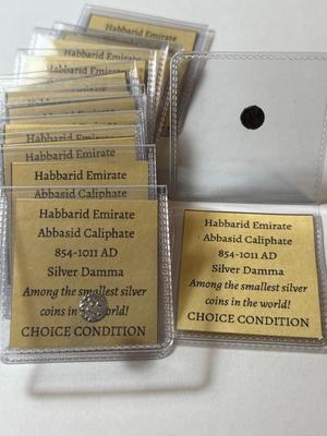 (Lot of 8 Coins) Habbari Emirate Silver Damma – 854–1011 AD – Smallest Silver Coins as Pictured.