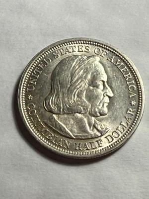 1892 CHOICE AU COLUMBIAN EXPOSITION SILVER HALF DOLLAR AS PICTURED.
