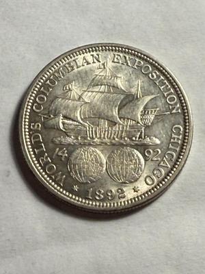 1892 CHOICE AU COLUMBIAN EXPOSITION SILVER HALF DOLLAR AS PICTURED.