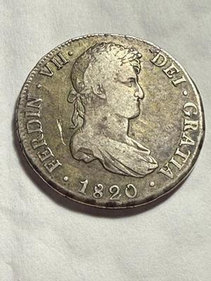 Scarce BOLIVIA 1820 PJ Potosí Mint, Ferdinand VII Bust 8 Reales Silver Coin as Pictured.