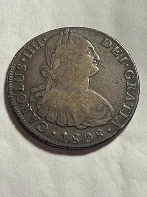 Scarce 1808 Lima L JP Peru 8 Reales .896 Silver Coin Charles IV Small Obverse x under Nose as Pictured.
