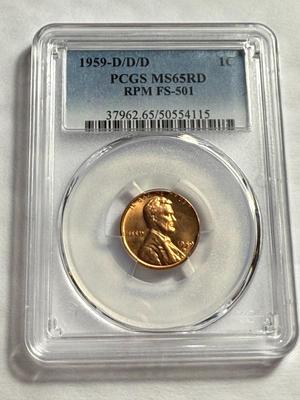 PCGS Certified Scarce 1959-D/D/D MS66 Red RPM FS-501 Lincoln Cent as Pictured.