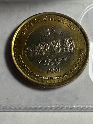 CANADA CHANDLER 2001 BI-METALLIC $3 TOKEN MINTAGE-1000 SIGNED BY FRANCIS DUMONT AS PICTURED.