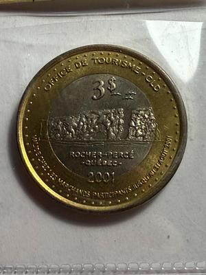 CANADA PABOS MILLS 2001 BI-METALLIC $3 TOKEN MINTAGE-1000 SIGNED BY FRANCIS DUMONT AS PICTURED.