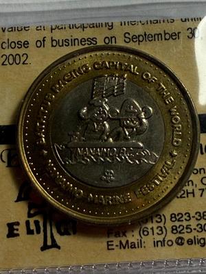 CANADA NANAIMO BC BATHTUB RACES 2002 BI-METALLIC $3 TOKEN MINTAGE-1000 AS PICTURED.