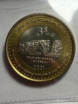 CANADA GRANDE-RIVIERE 2001 BI-METALLIC $3 TOKEN MINTAGE-1000 SIGNED BY FRANCIS DUMONT AS PICTURED.