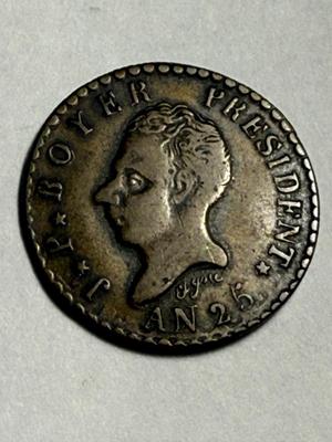 Scarce HAITI 50 Centimes Jean-Pierre Boyer an 25 1828 with Nice Detail as Pictured.